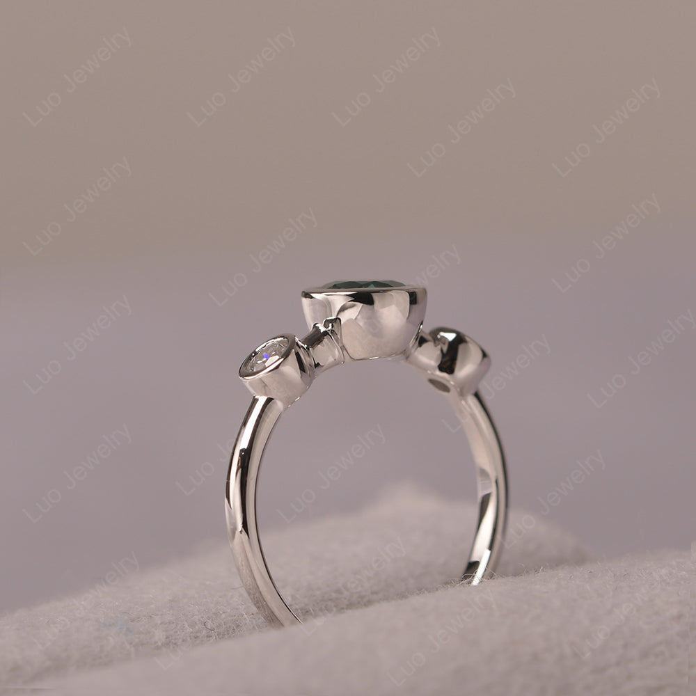 Green Sapphire Wedding Ring 3 Stone Bezel Set Ring - LUO Jewelry