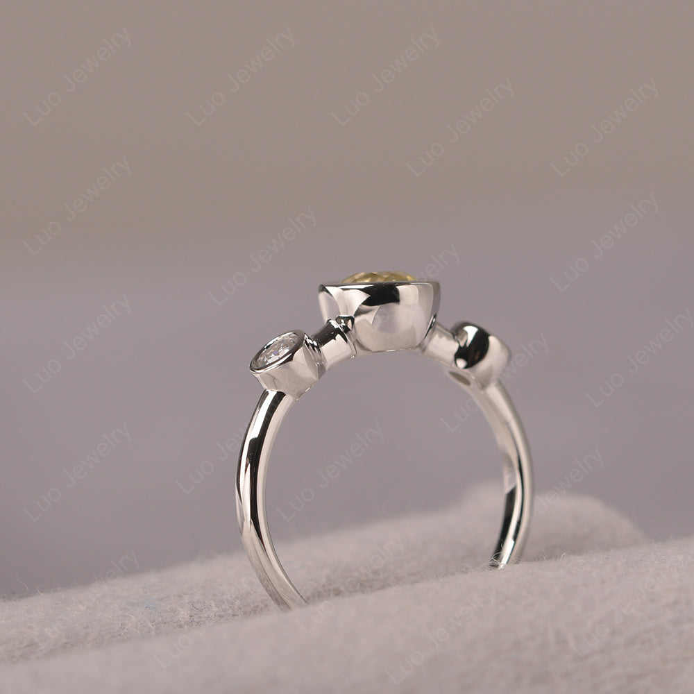 Lemon Quartz Wedding Ring 3 Stone Bezel Set Ring - LUO Jewelry