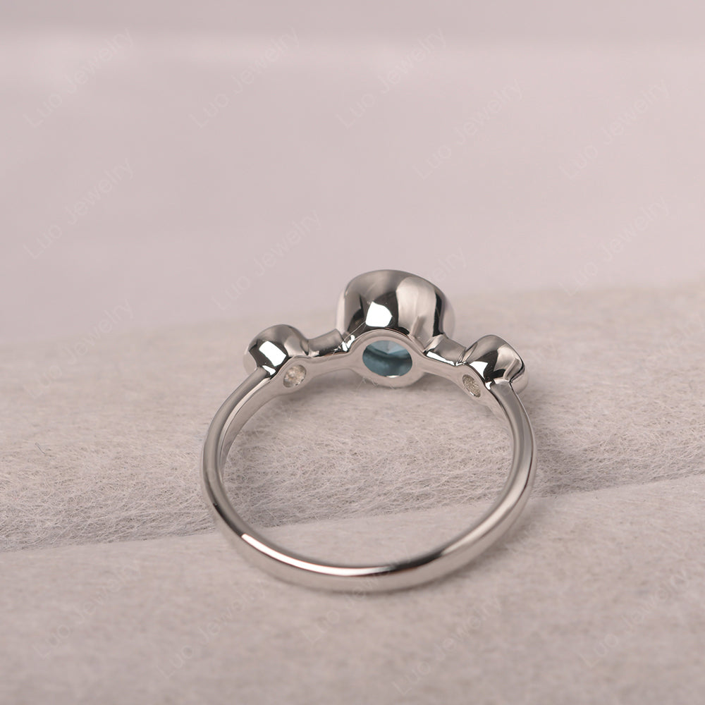 London Blue Topaz Wedding Ring 3 Stone Bezel Set Ring - LUO Jewelry