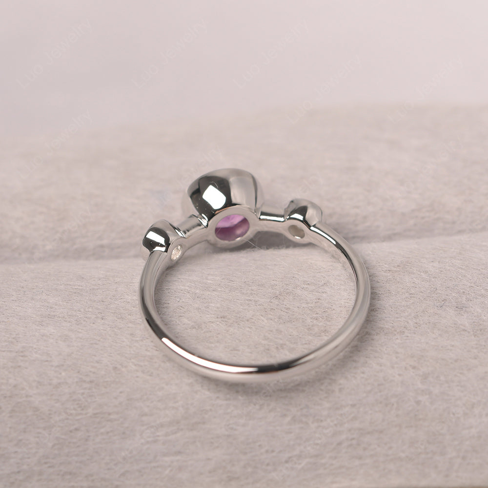 Pink Sapphire Wedding Ring 3 Stone Bezel Set Ring - LUO Jewelry