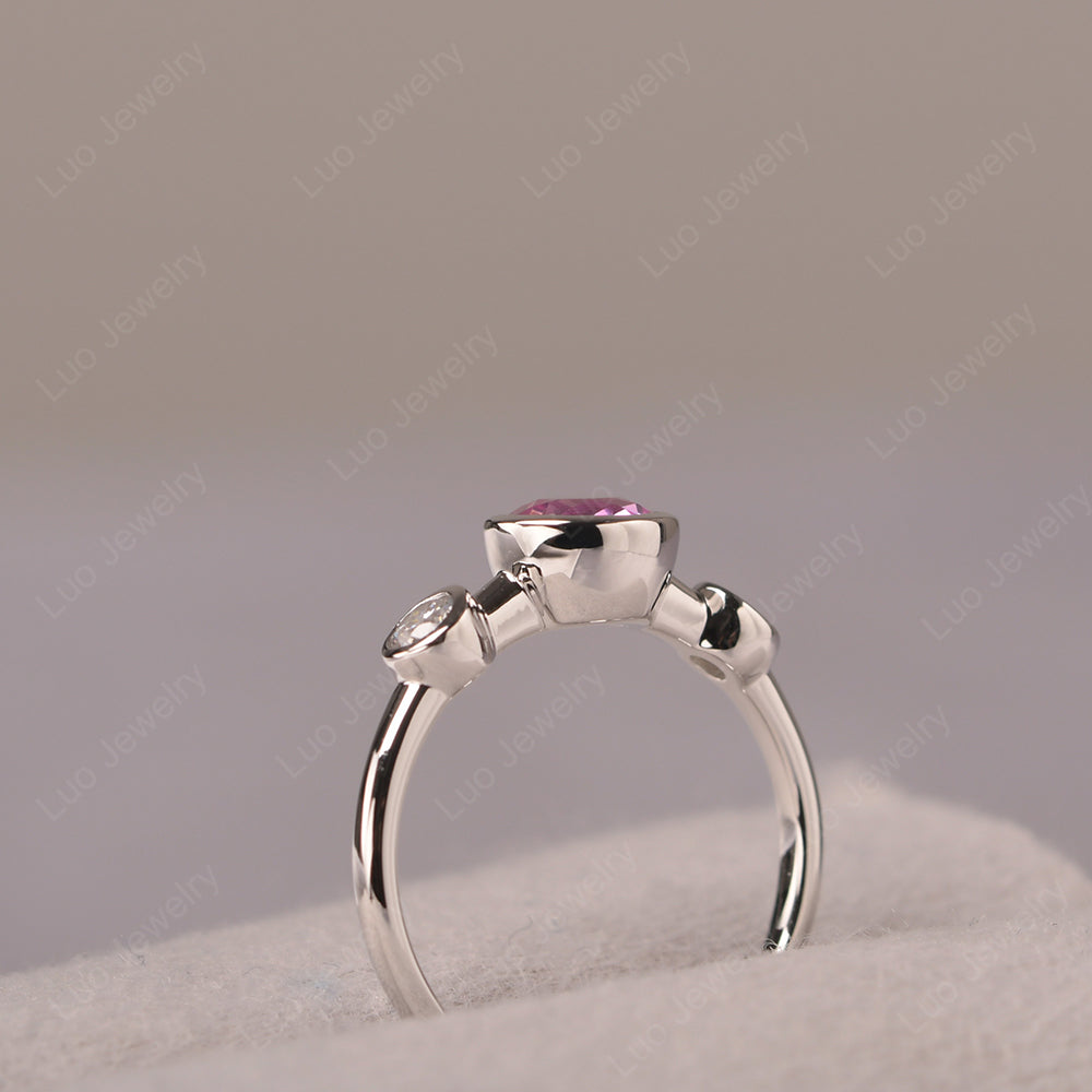 Pink Sapphire Wedding Ring 3 Stone Bezel Set Ring - LUO Jewelry