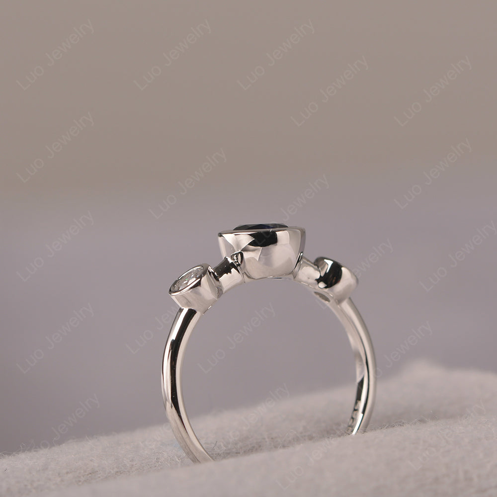 Lab Sapphire Wedding Ring 3 Stone Bezel Set Ring - LUO Jewelry