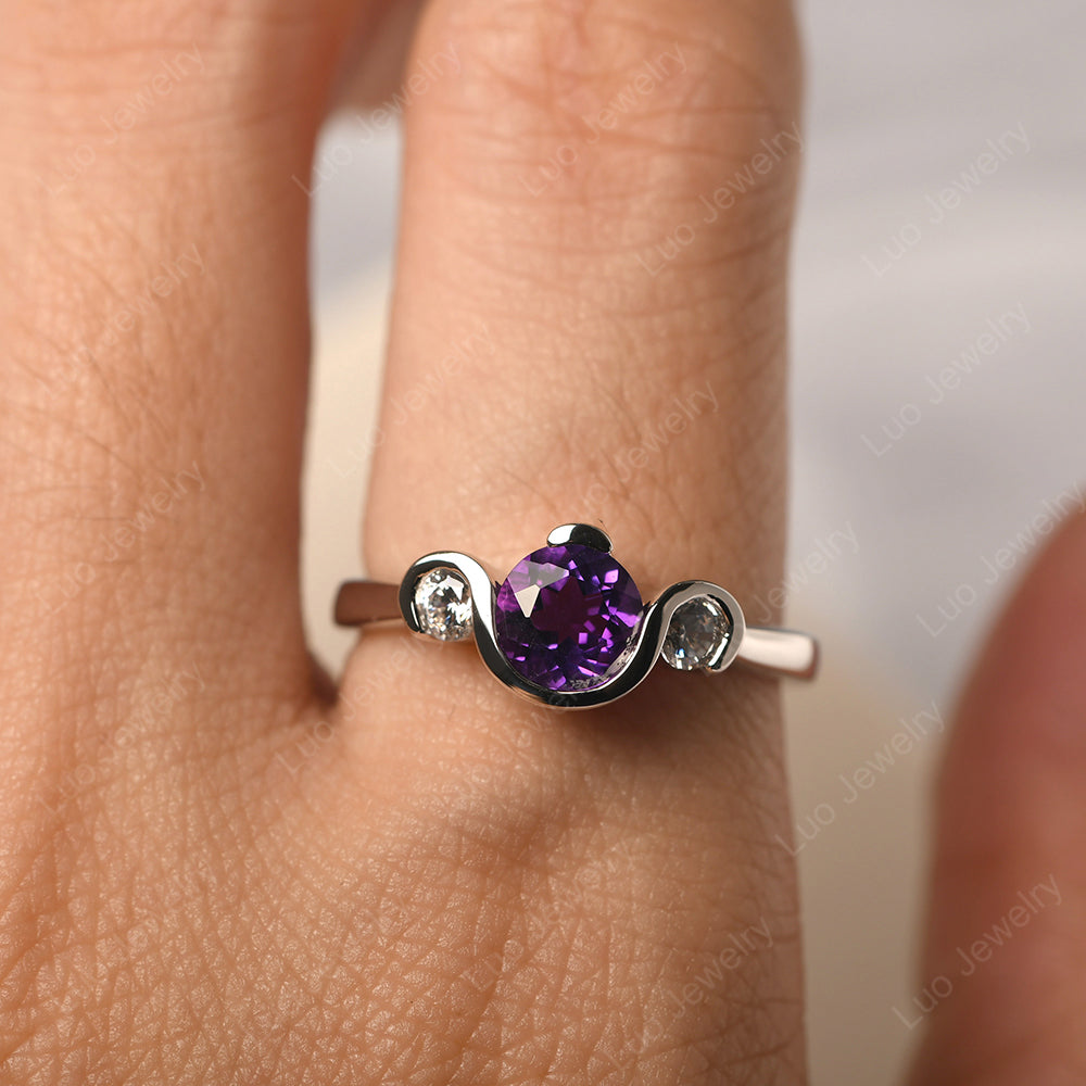 Amethyst Vintage Bezel Set Engagement Rings - LUO Jewelry