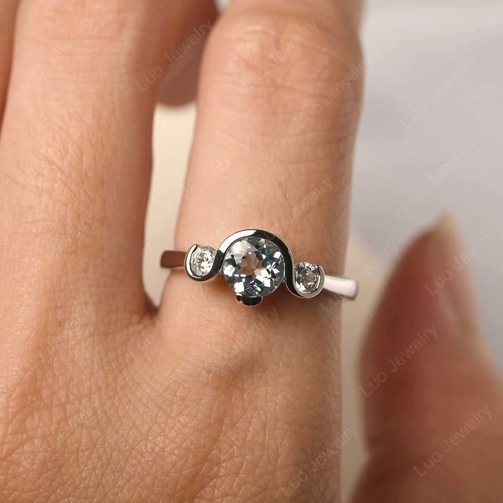 Aquamarine Vintage Bezel Set Engagement Rings - LUO Jewelry