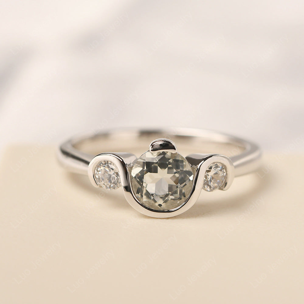 Green Amethyst Vintage Bezel Set Engagement Rings - LUO Jewelry