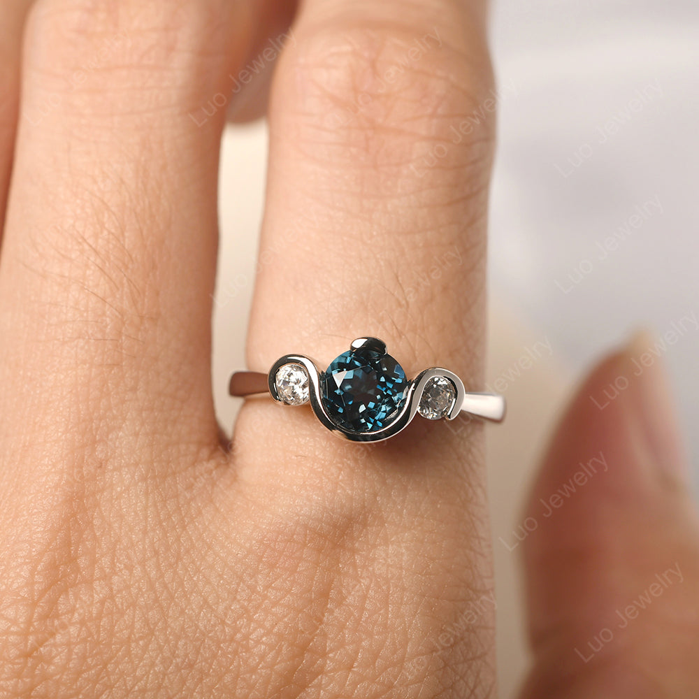 London Blue Topaz Vintage Bezel Set Engagement Rings - LUO Jewelry