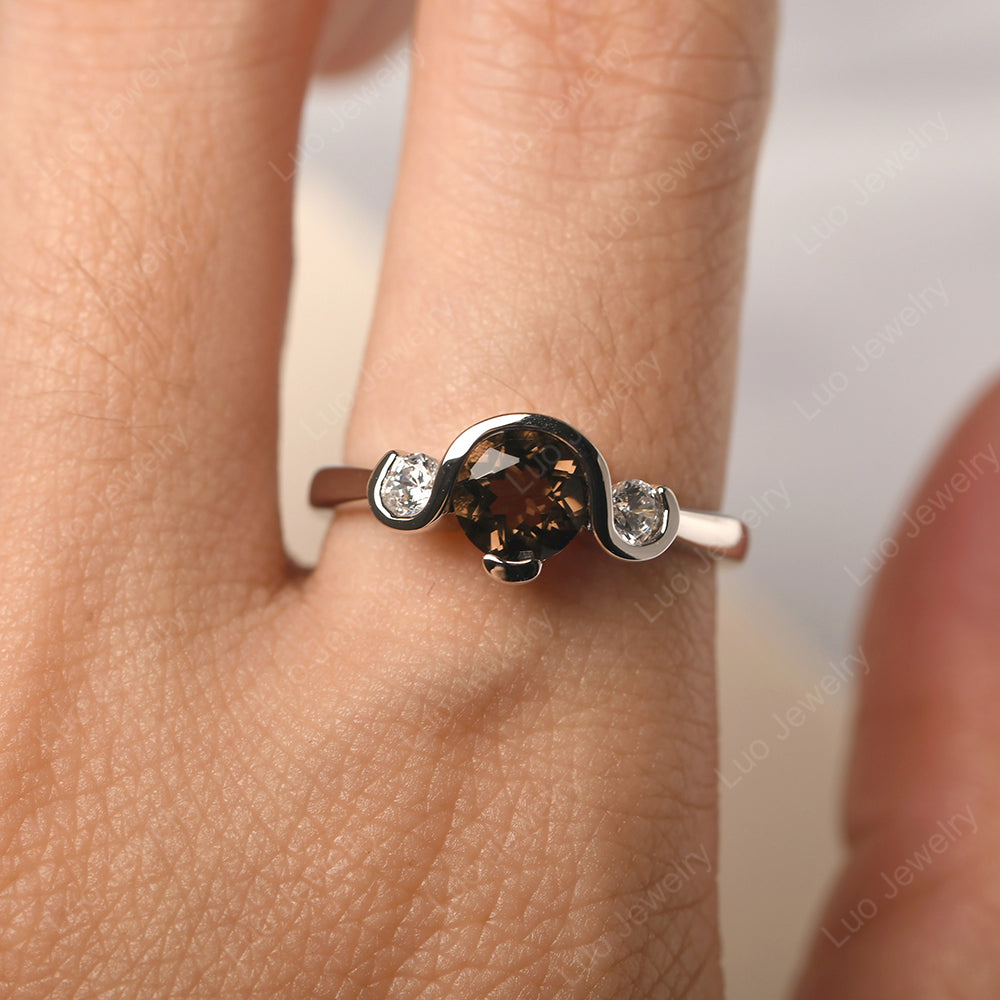 Smoky Quartz Vintage Bezel Set Engagement Rings - LUO Jewelry