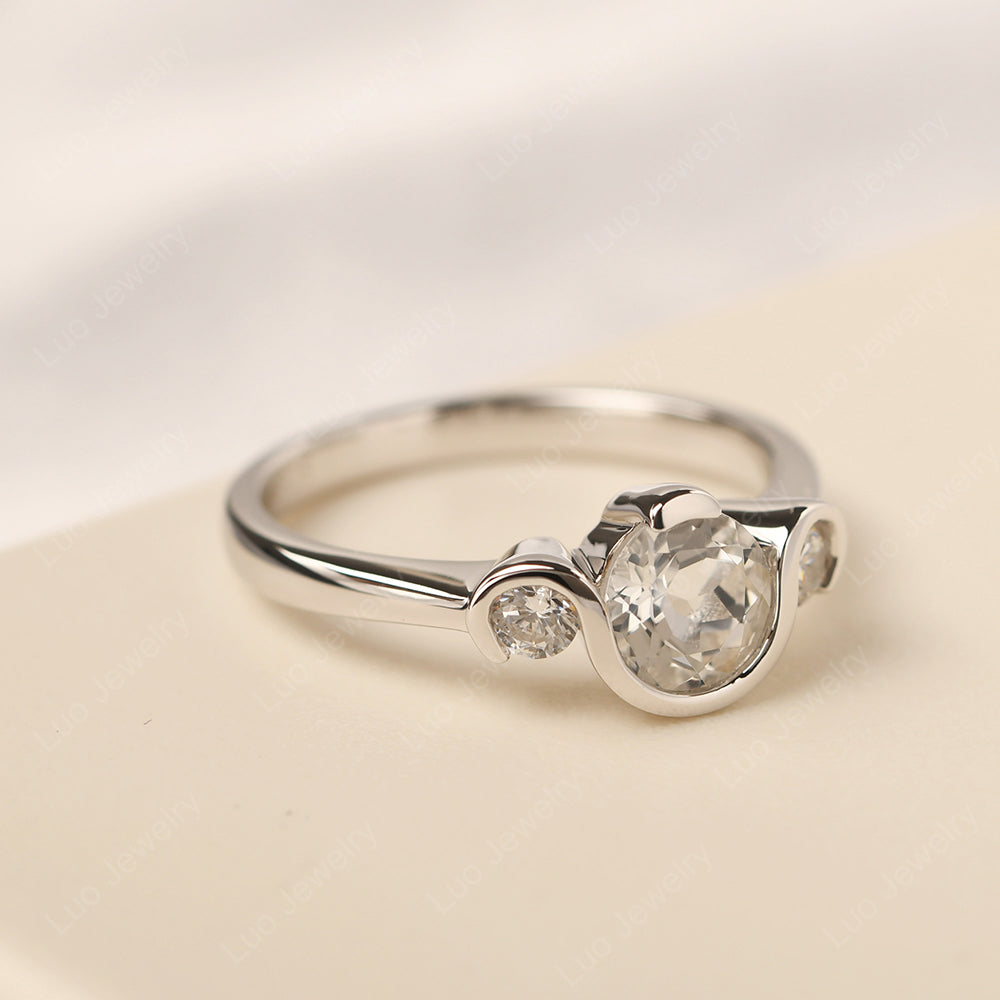 White Topaz Vintage Bezel Set Engagement Rings - LUO Jewelry