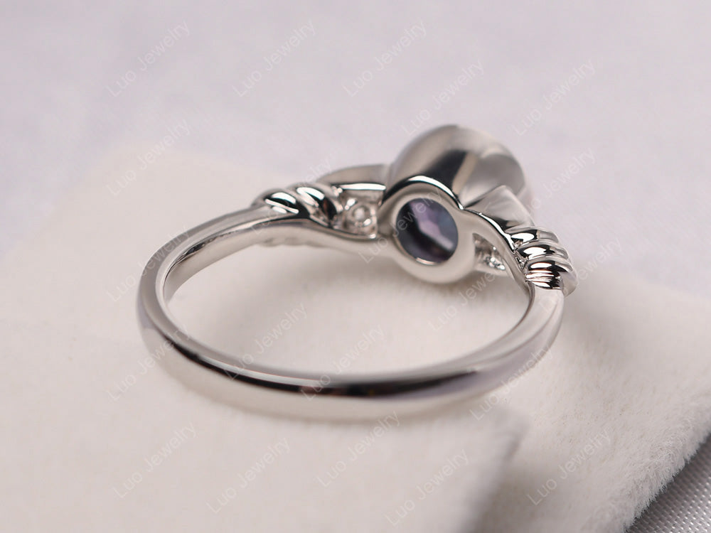 Alexandrite Ring Round Bezel Engagement Ring - LUO Jewelry