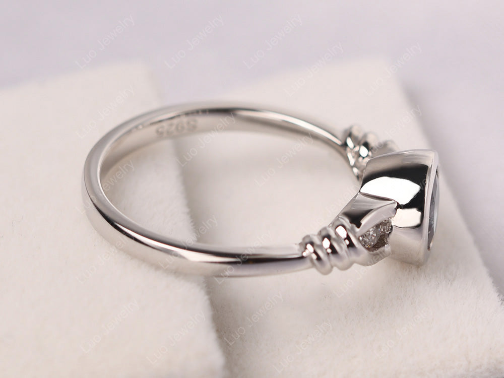 Alexandrite Ring Round Bezel Engagement Ring - LUO Jewelry