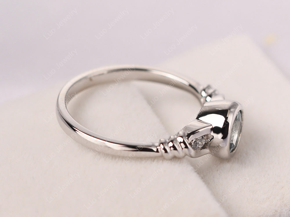 Aquamarine Ring Round Bezel Engagement Ring - LUO Jewelry