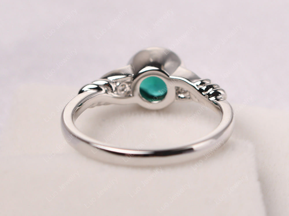 Emerald Ring Round Bezel Engagement Ring - LUO Jewelry