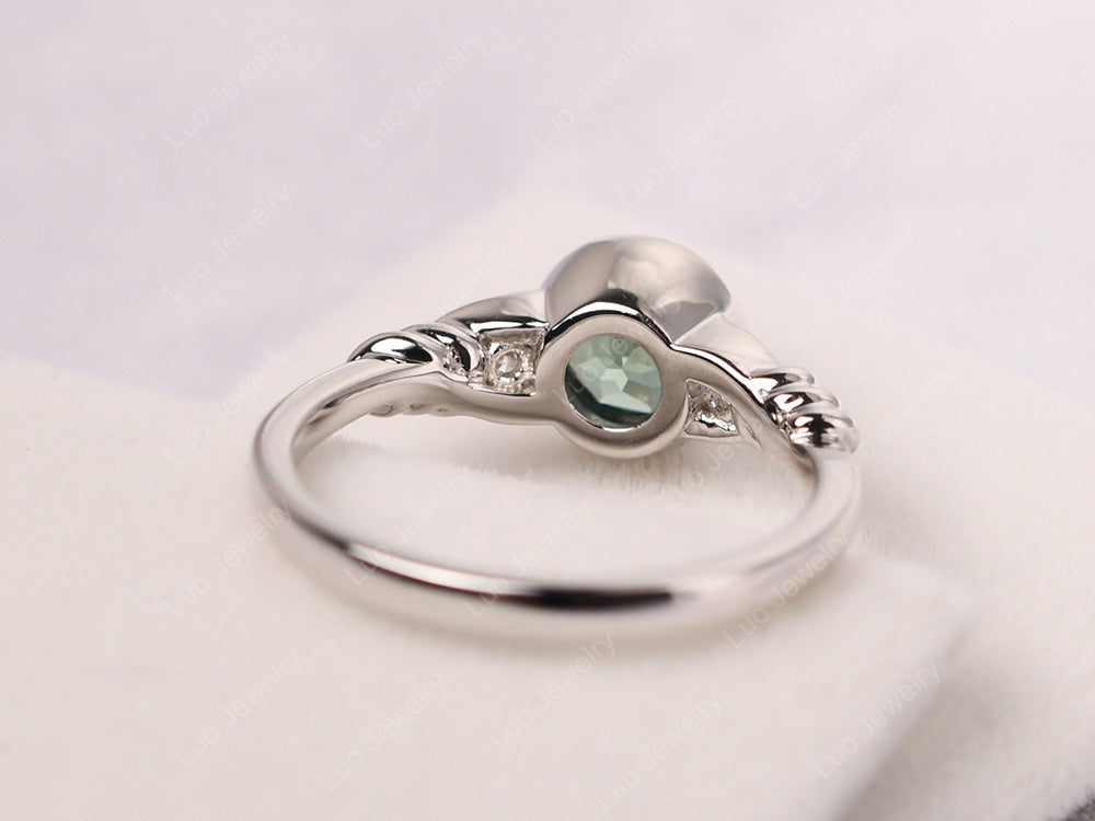 Green Sapphire Ring Round Bezel Engagement Ring - LUO Jewelry
