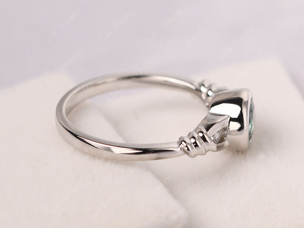 Green Sapphire Ring Round Bezel Engagement Ring - LUO Jewelry