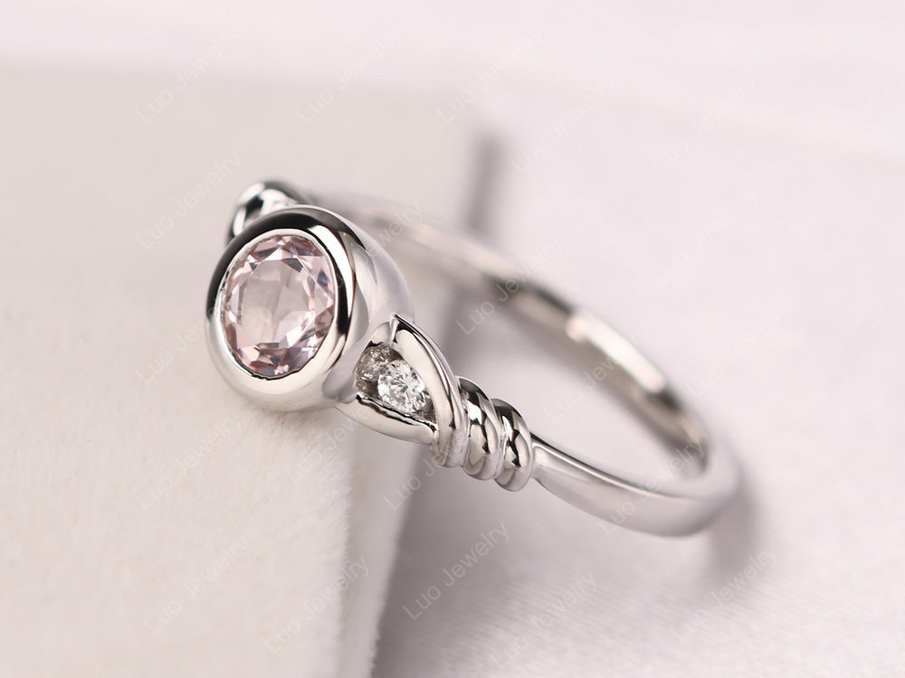 Morganite Ring Round Bezel Engagement Ring - LUO Jewelry