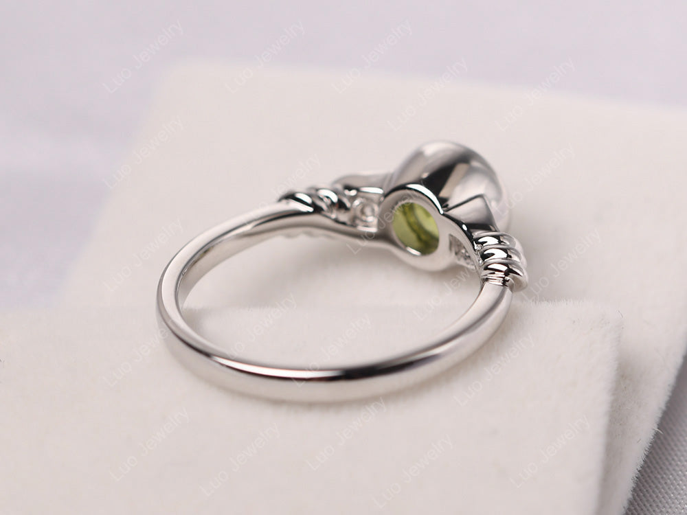 Peridot Ring Round Bezel Engagement Ring - LUO Jewelry