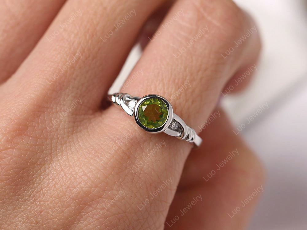 Peridot Ring Round Bezel Engagement Ring - LUO Jewelry