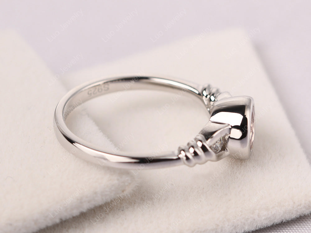 Rose Quartz Ring Round Bezel Engagement Ring - LUO Jewelry