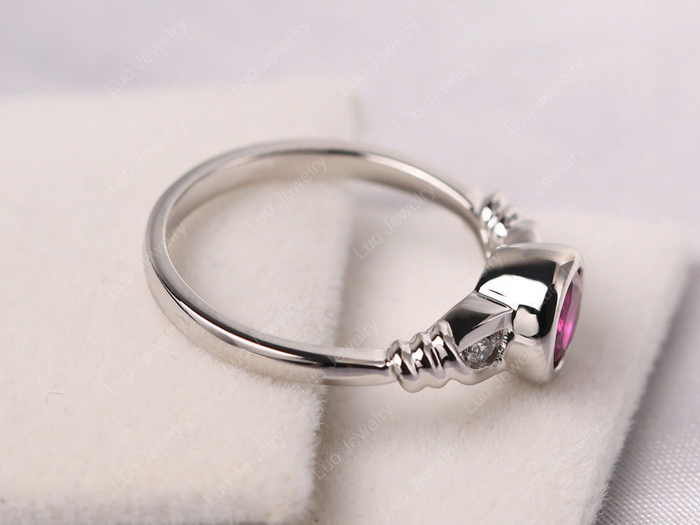 Ruby Ring Round Bezel Engagement Ring - LUO Jewelry