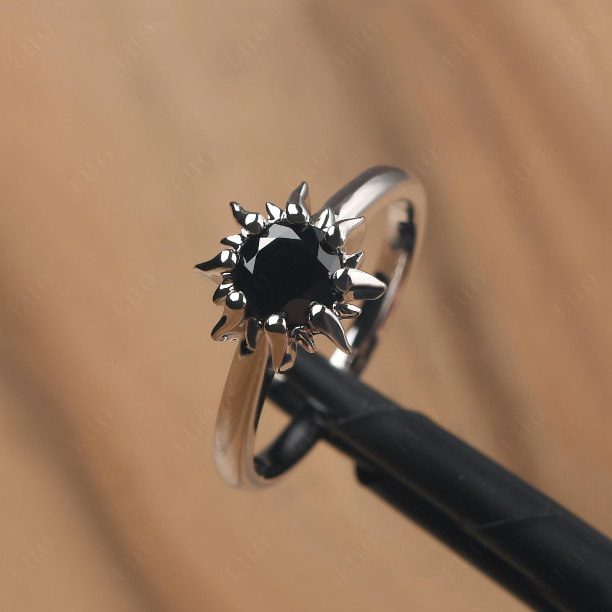 Sunburst Black Stone Solitaire Ring - LUO Jewelry