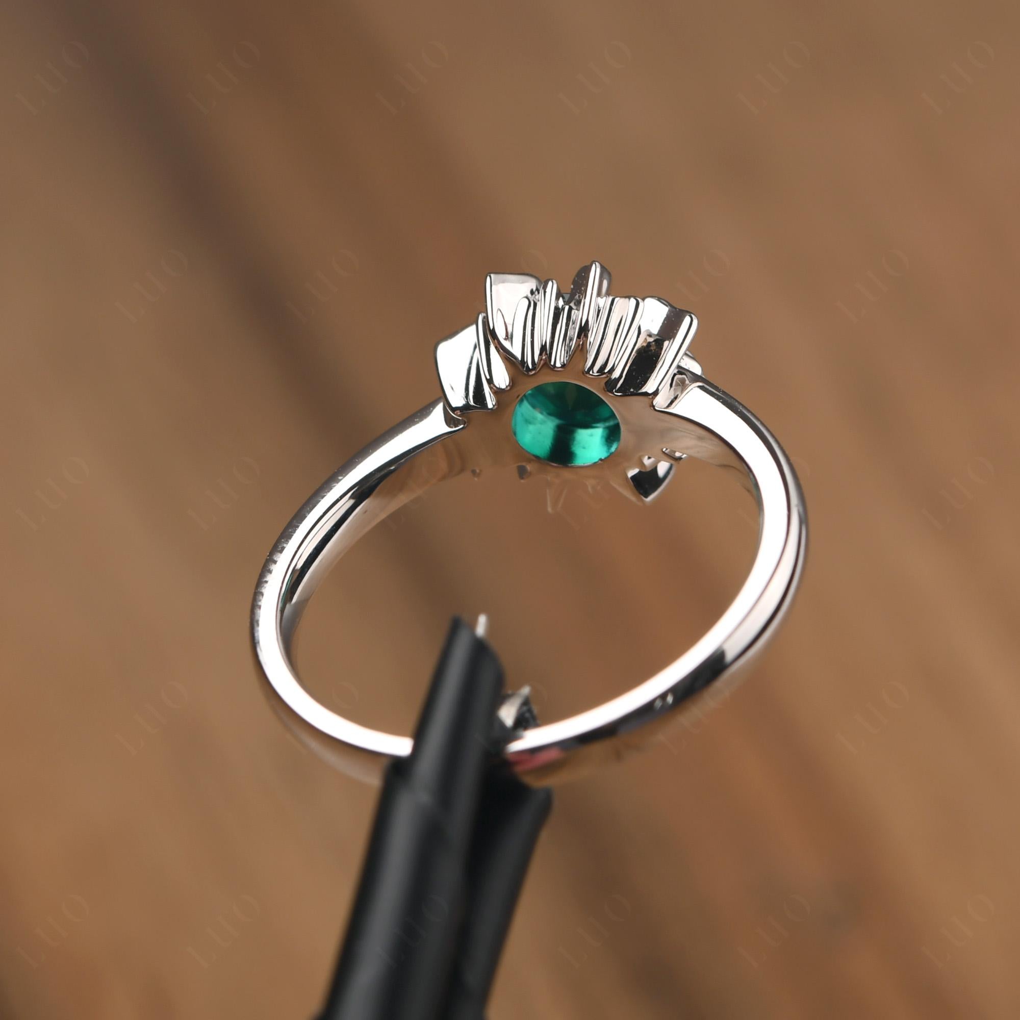 Sunburst Lab Grown Emerald Solitaire Ring - LUO Jewelry