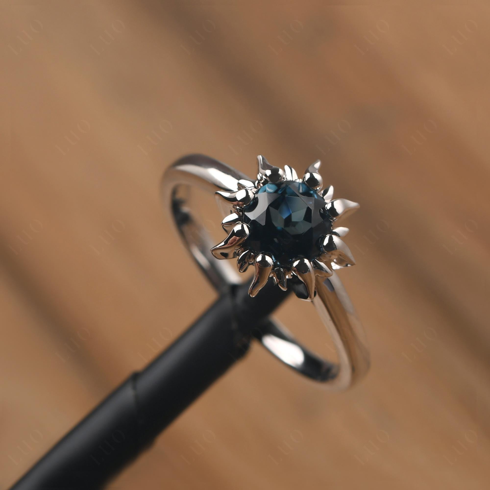 Sunburst London Blue Topaz Solitaire Ring - LUO Jewelry
