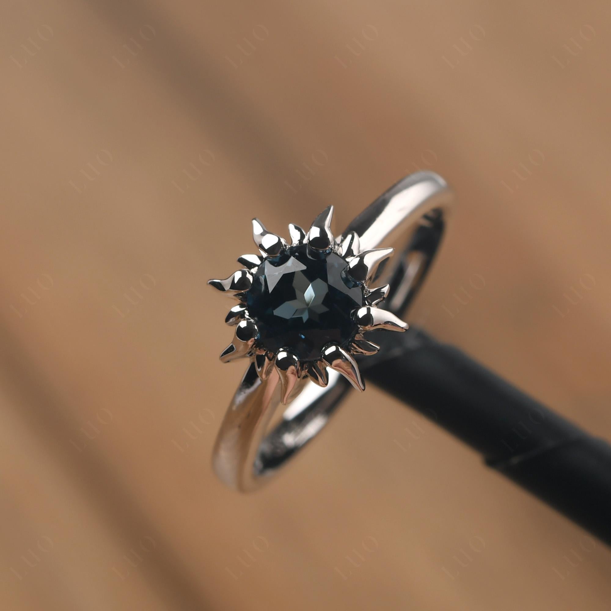 Sunburst London Blue Topaz Solitaire Ring - LUO Jewelry
