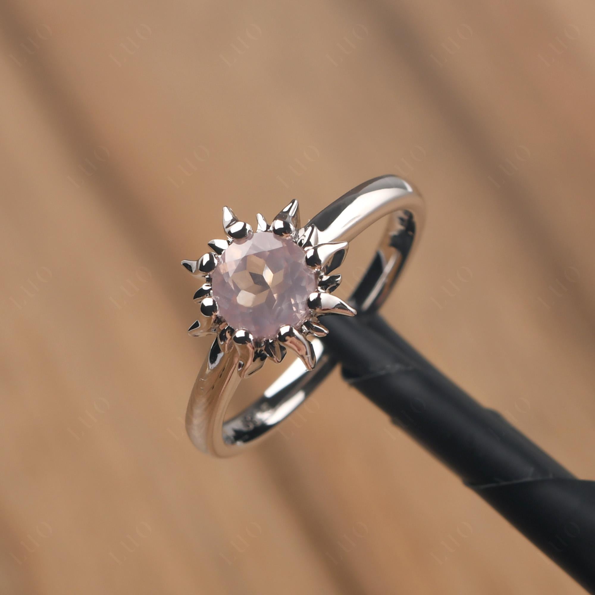 Sunburst Rose Quartz Solitaire Ring - LUO Jewelry