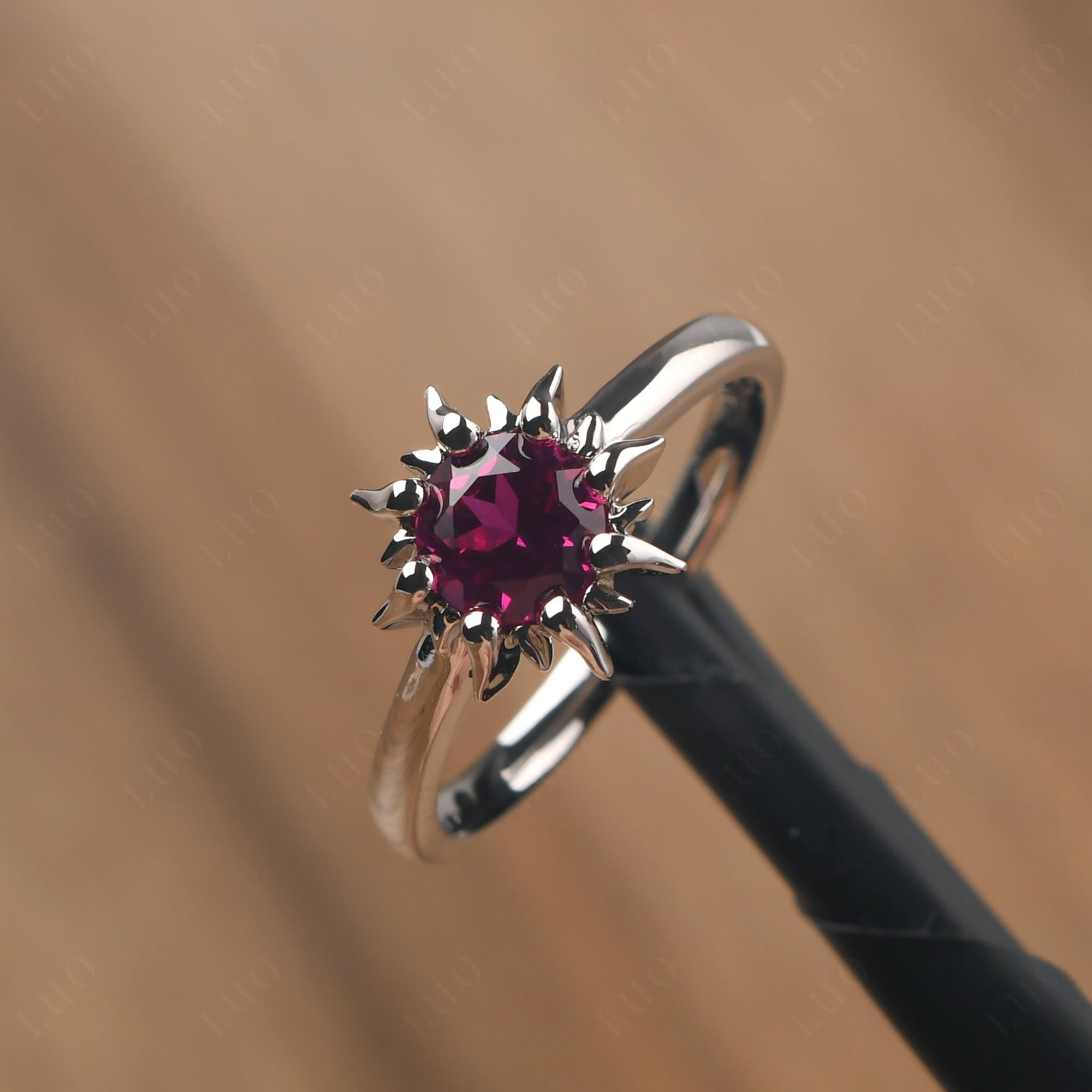 Sunburst Lab Grown Ruby Solitaire Ring - LUO Jewelry