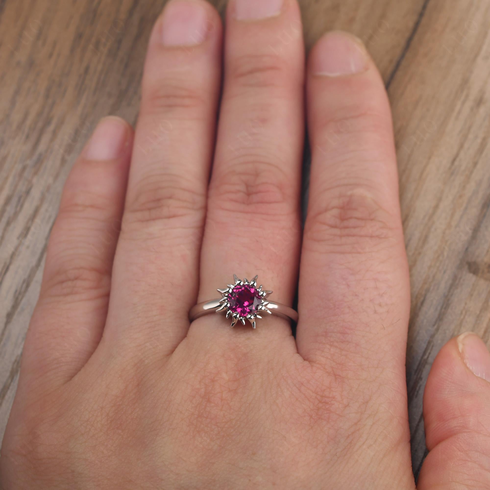 Sunburst Lab Grown Ruby Solitaire Ring - LUO Jewelry