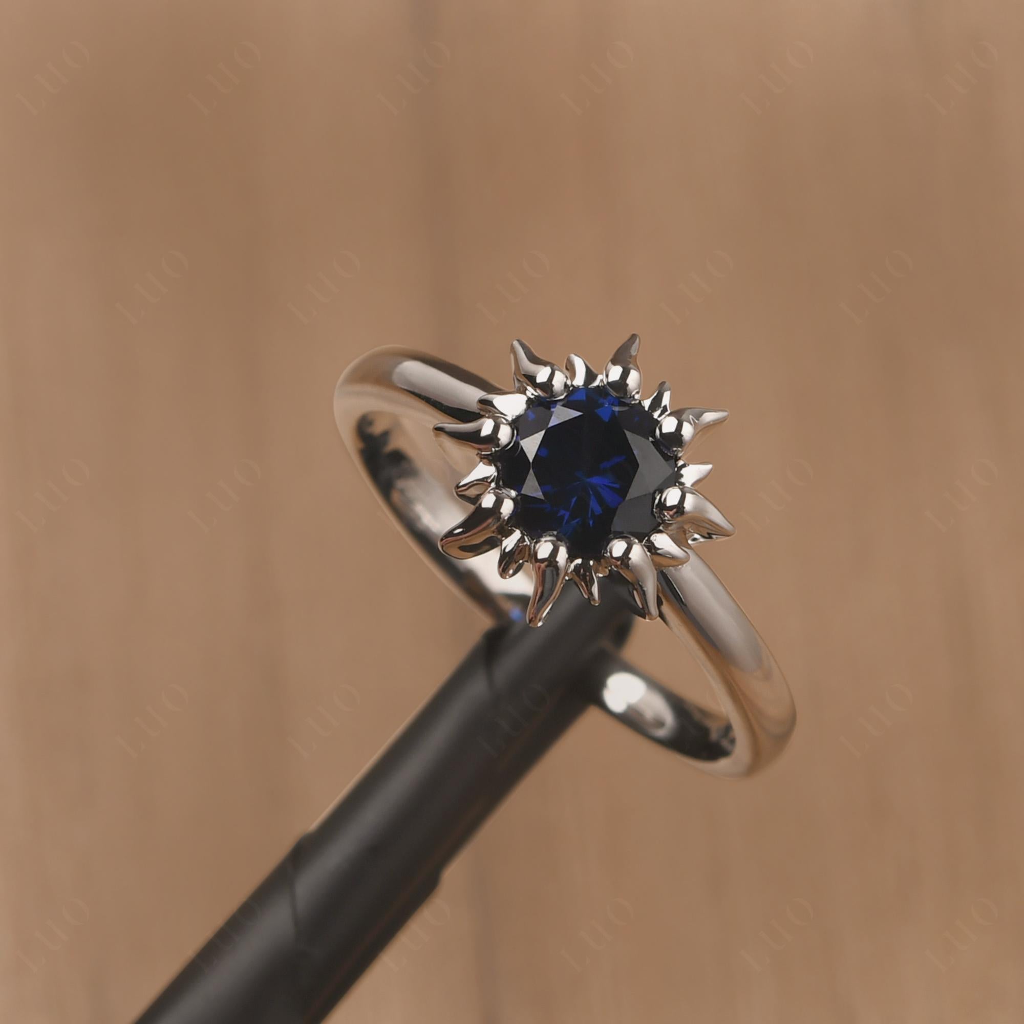 Sunburst Lab Sapphire Solitaire Ring - LUO Jewelry