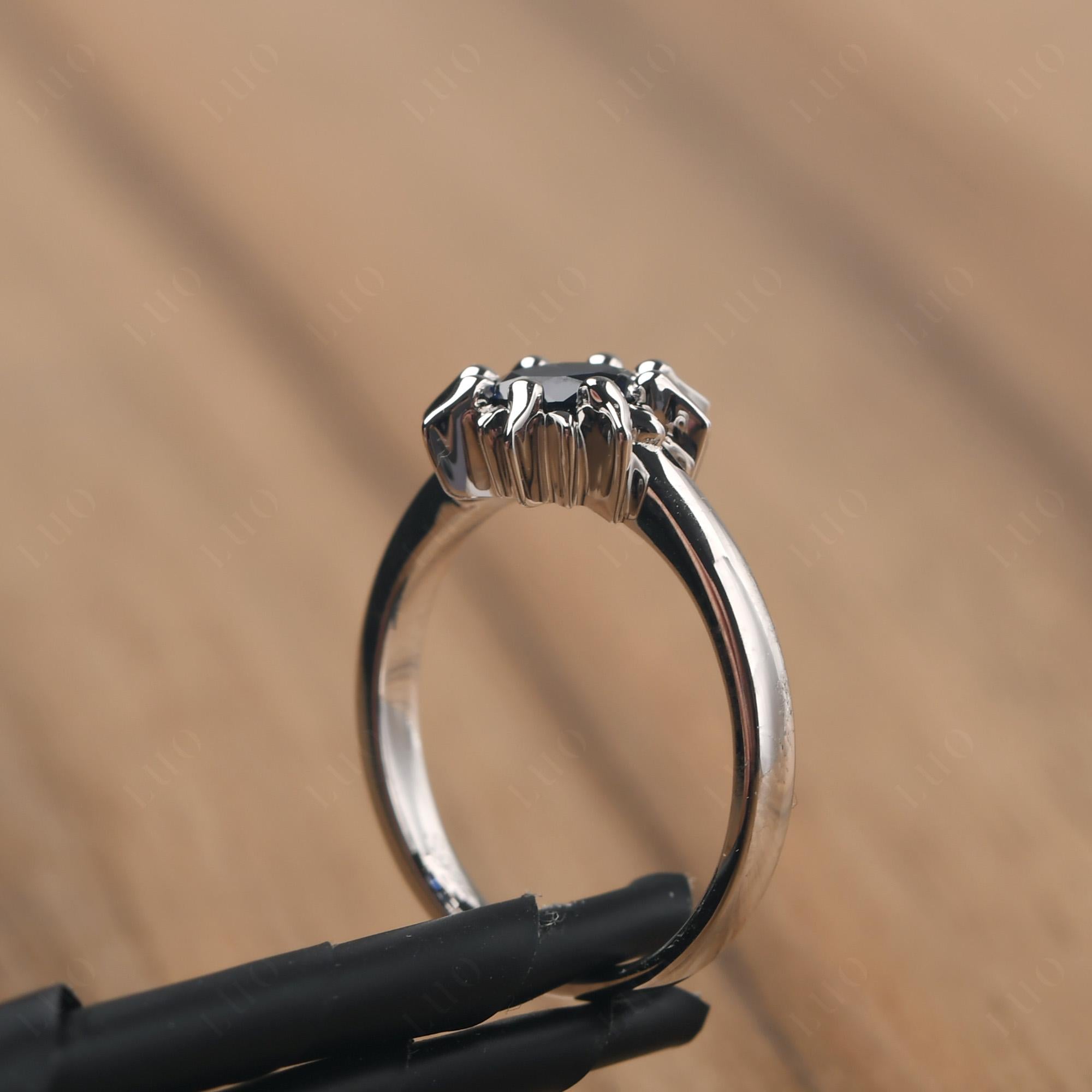 Sunburst Lab Sapphire Solitaire Ring - LUO Jewelry