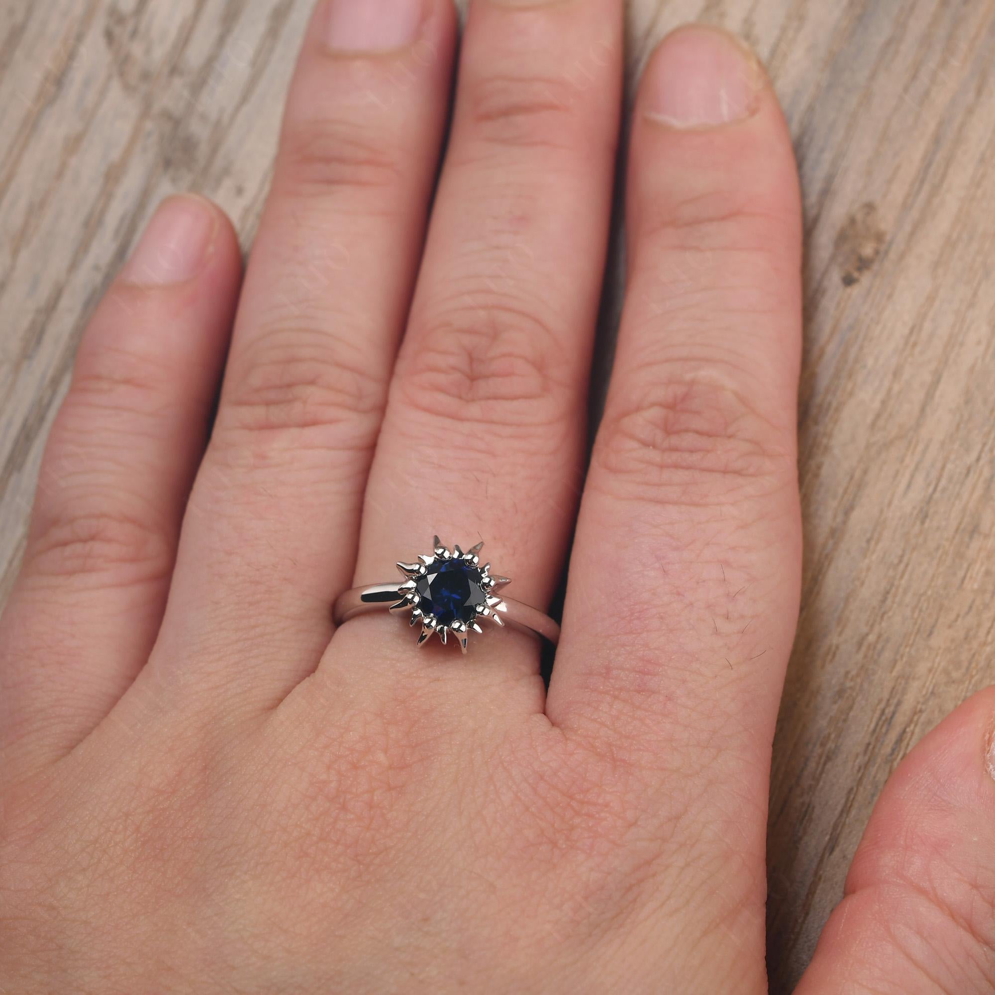 Sunburst Lab Sapphire Solitaire Ring - LUO Jewelry