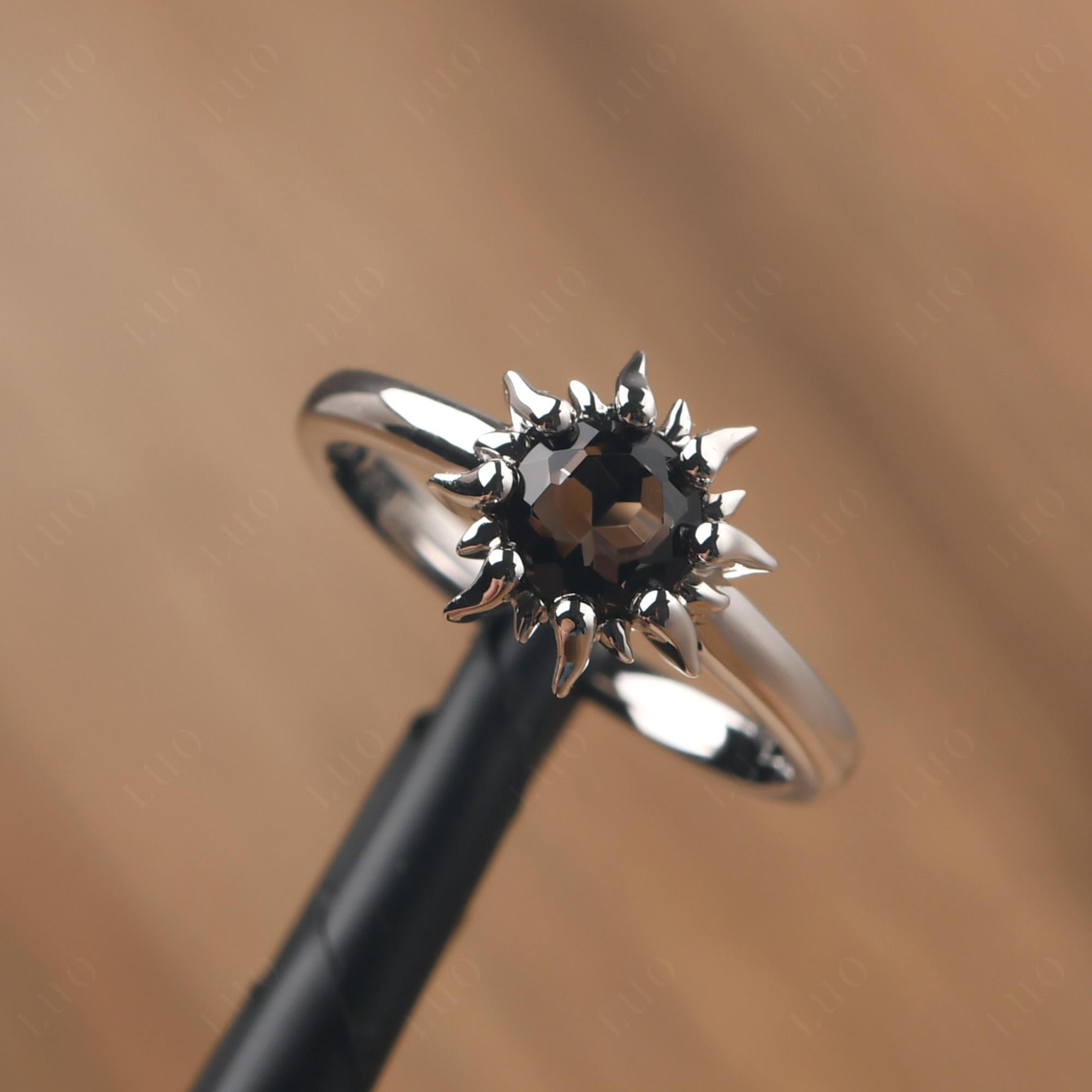 Sunburst Smoky Quartz Solitaire Ring - LUO Jewelry