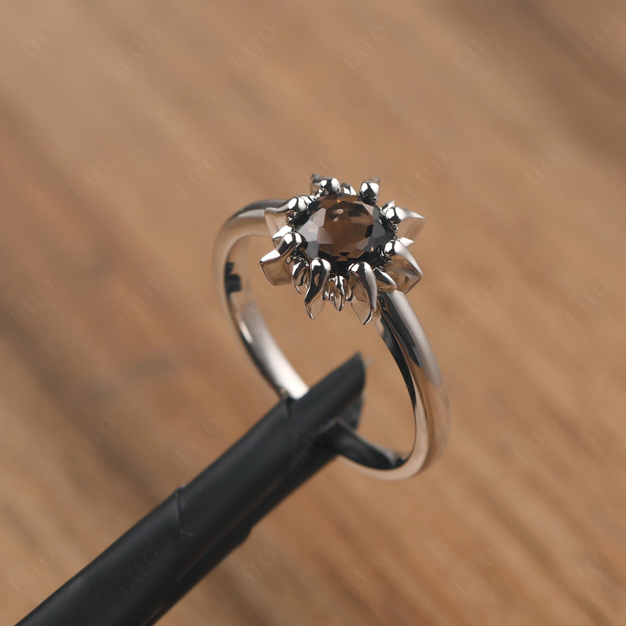 Sunburst Smoky Quartz Solitaire Ring - LUO Jewelry