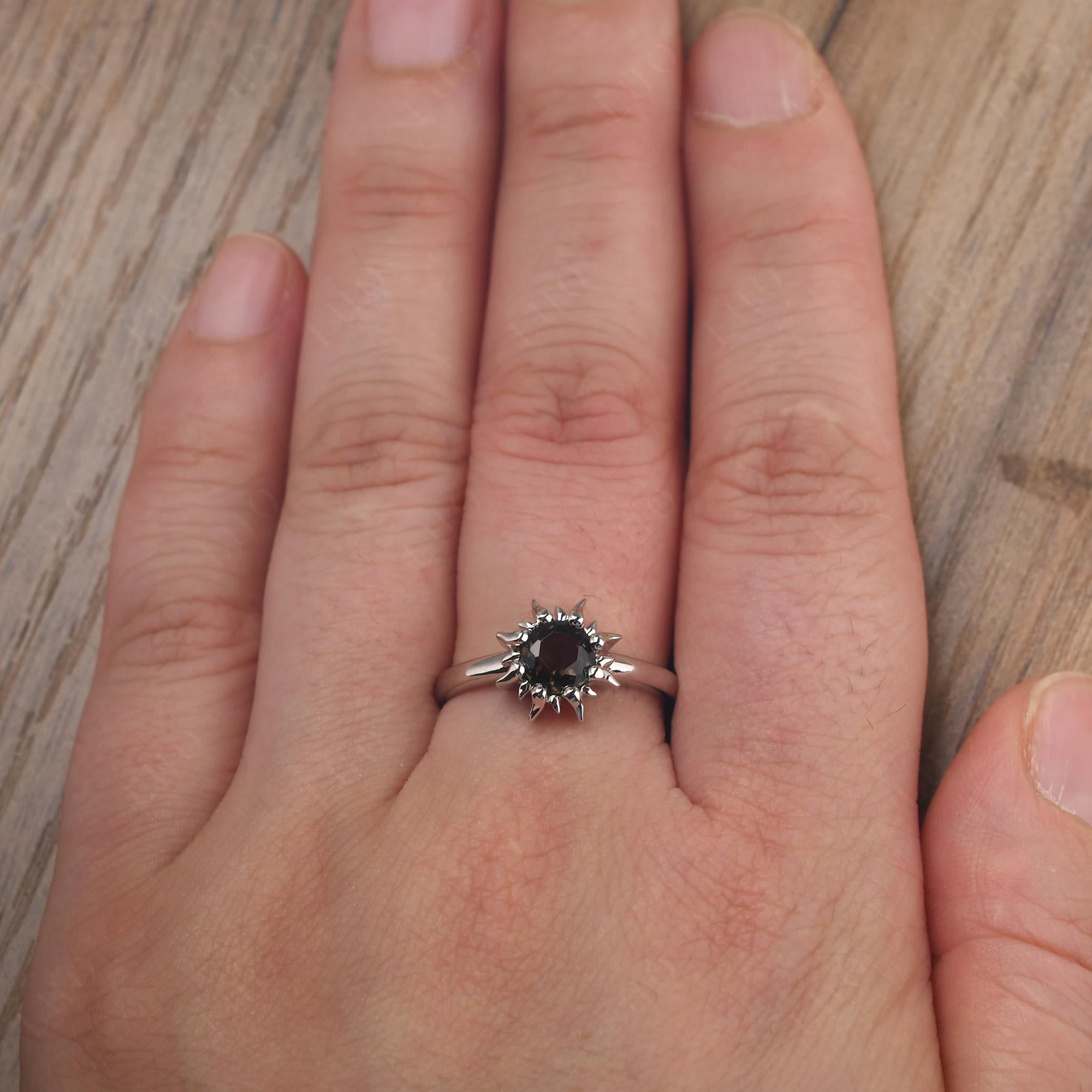 Sunburst Smoky Quartz Solitaire Ring - LUO Jewelry