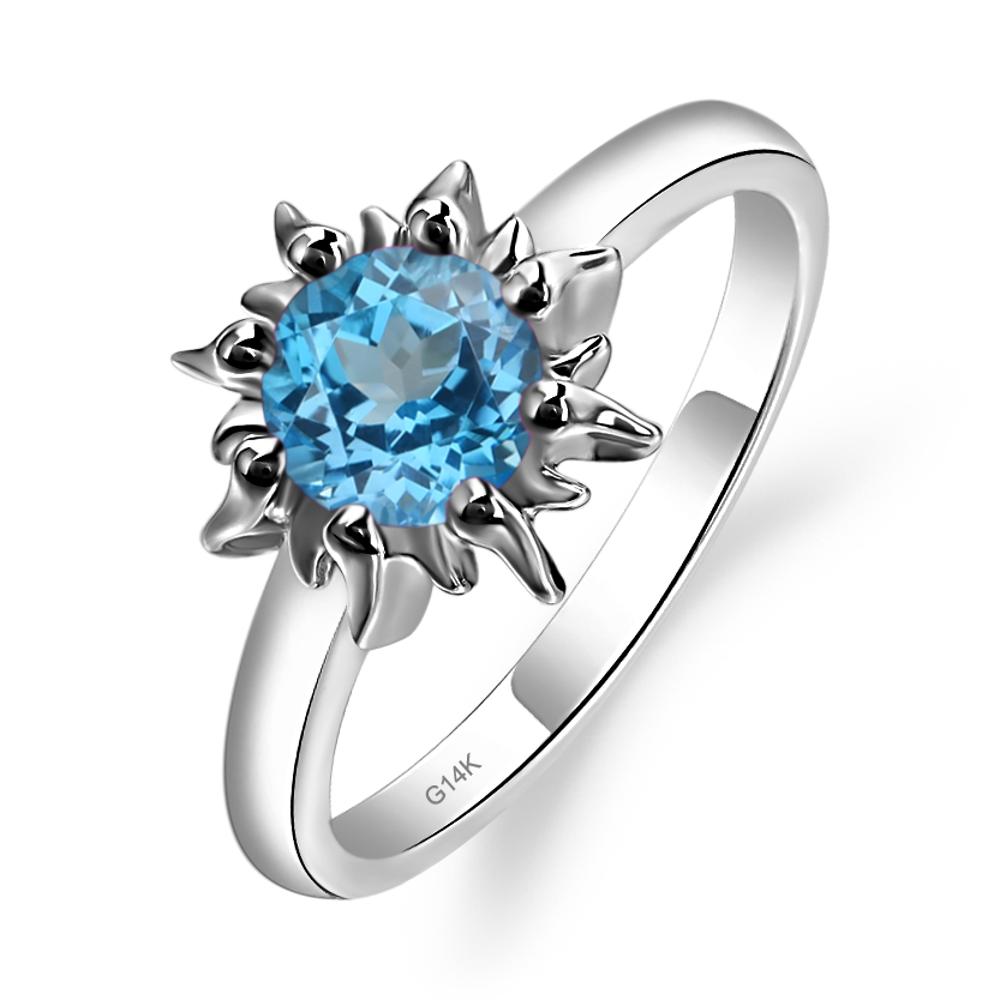 Sunburst Swiss Blue Topaz Solitaire Ring - LUO Jewelry #metal_14k white gold