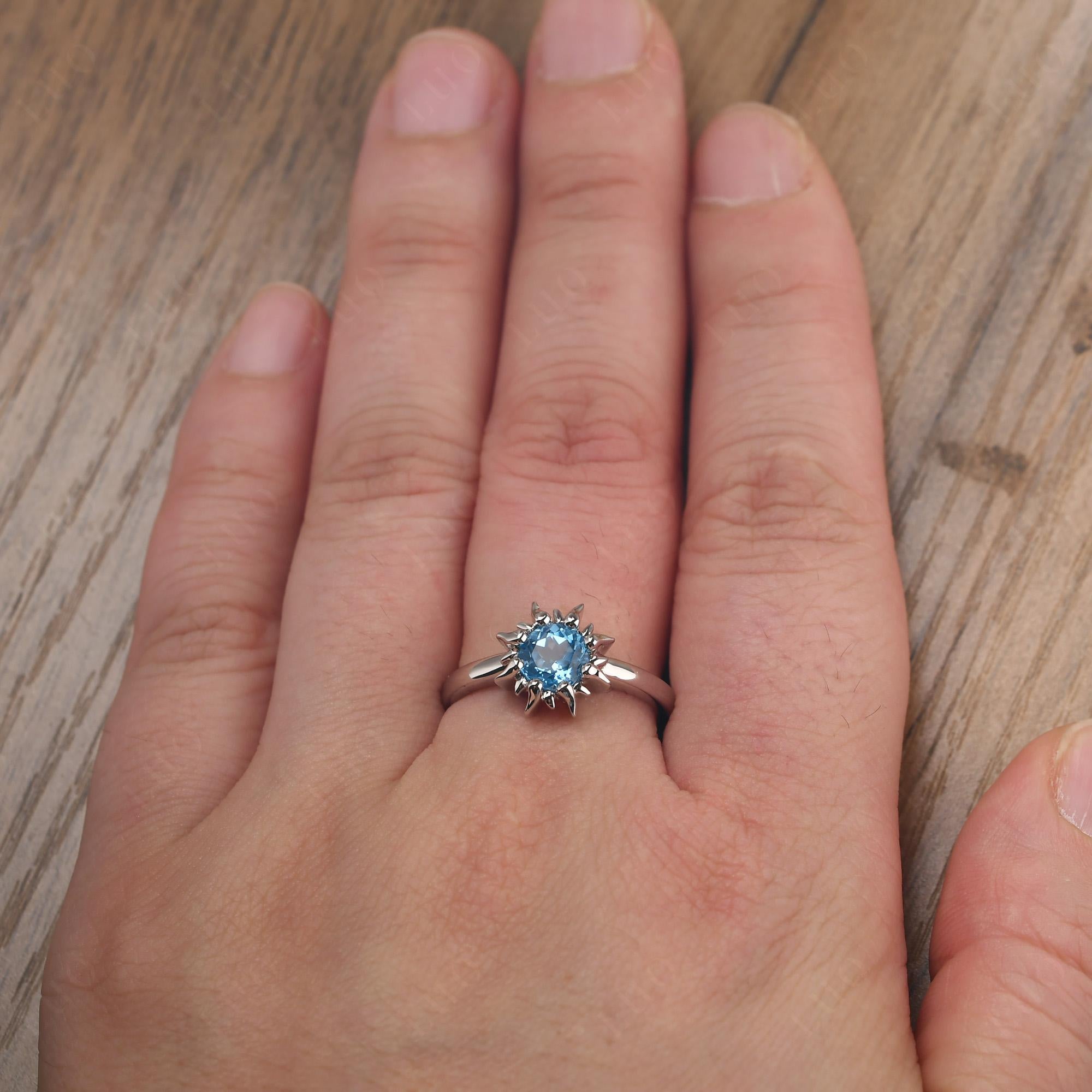 Sunburst Swiss Blue Topaz Solitaire Ring - LUO Jewelry