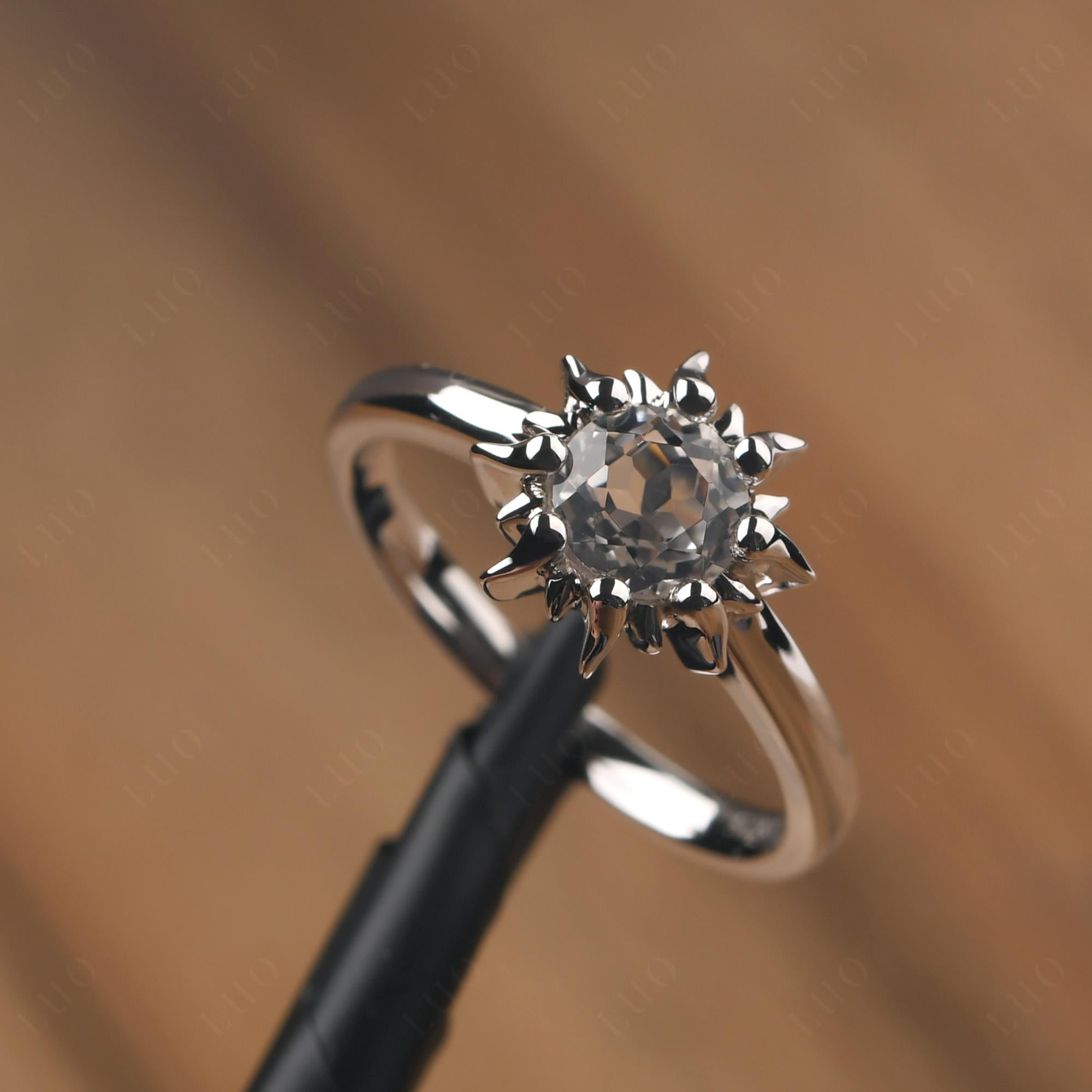 Sunburst White Topaz Solitaire Ring - LUO Jewelry
