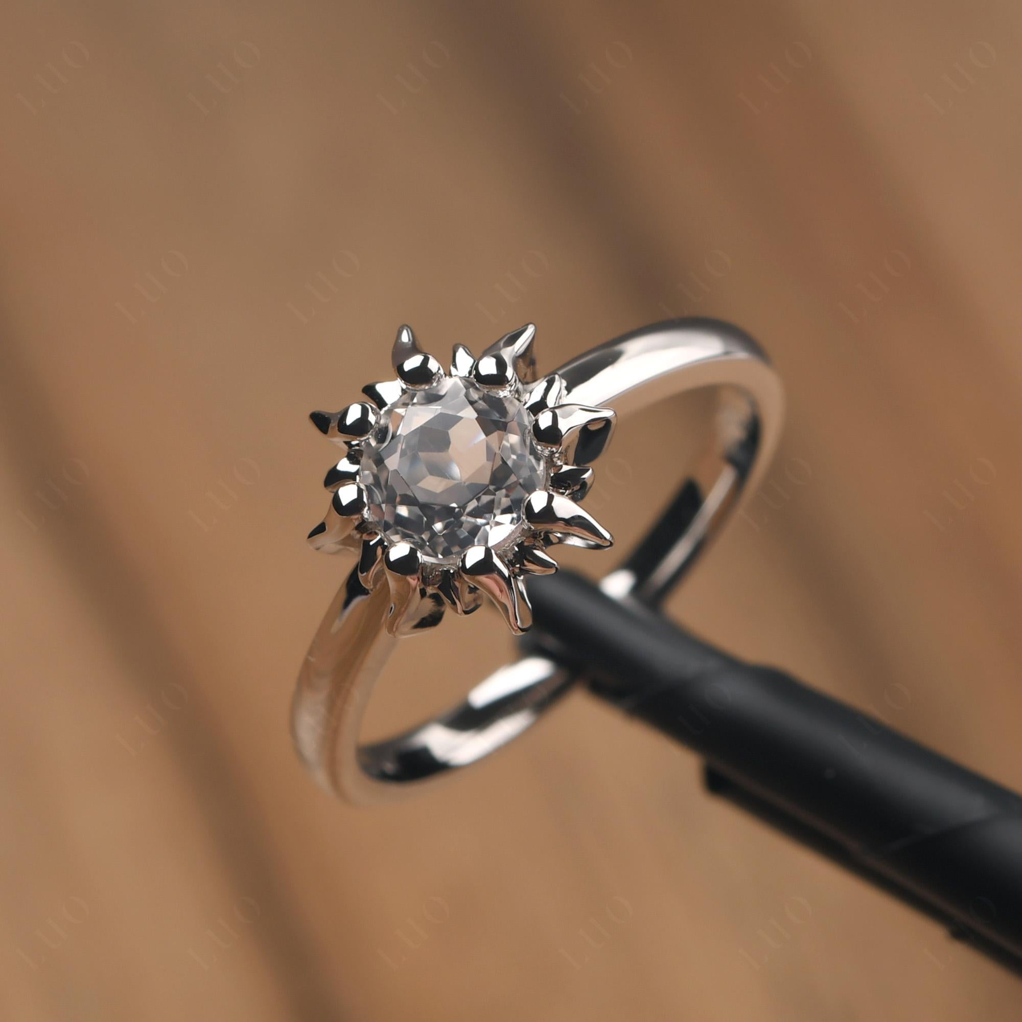 Sunburst White Topaz Solitaire Ring - LUO Jewelry