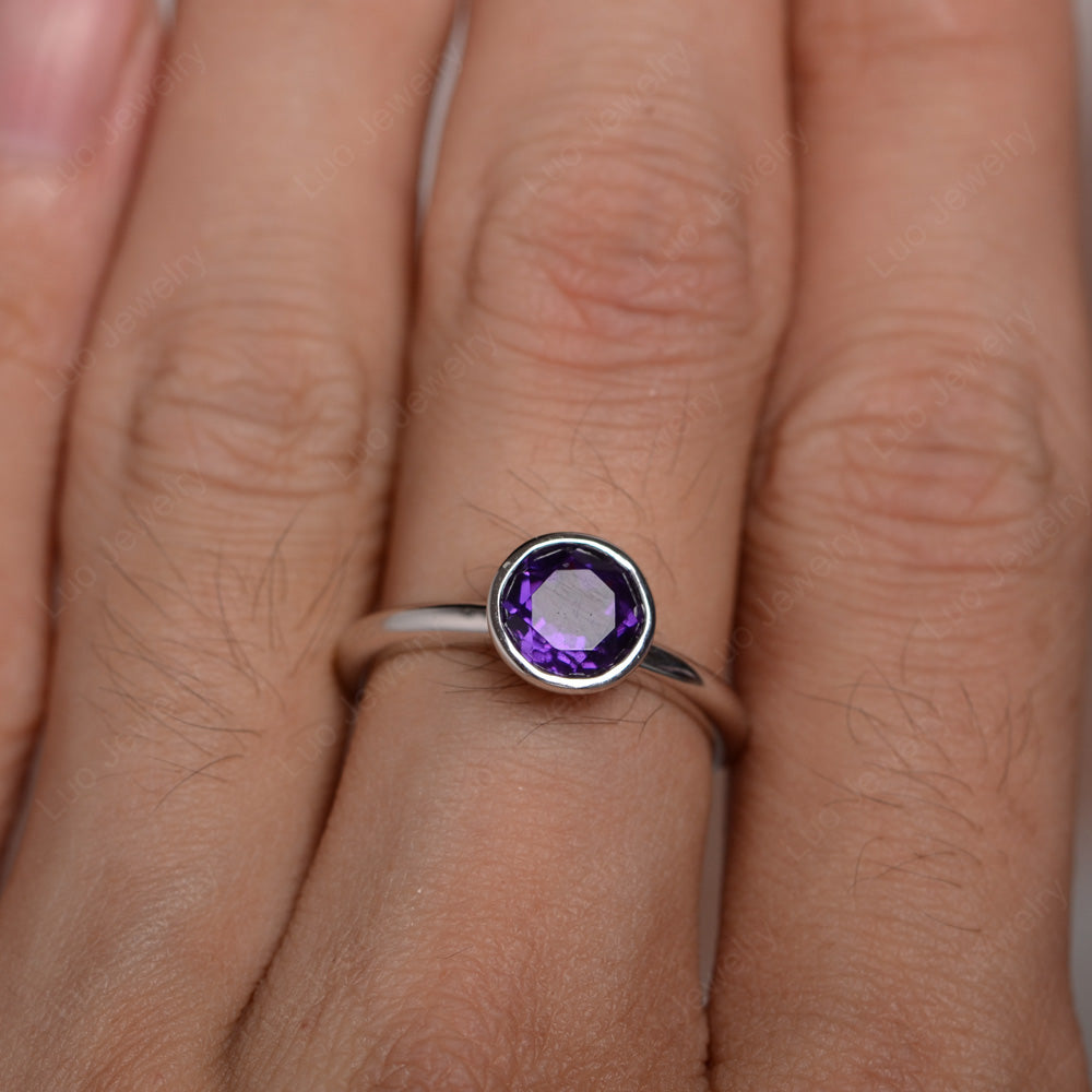 Round Cut Amethyst Bezel Set Engagement Ring - LUO Jewelry