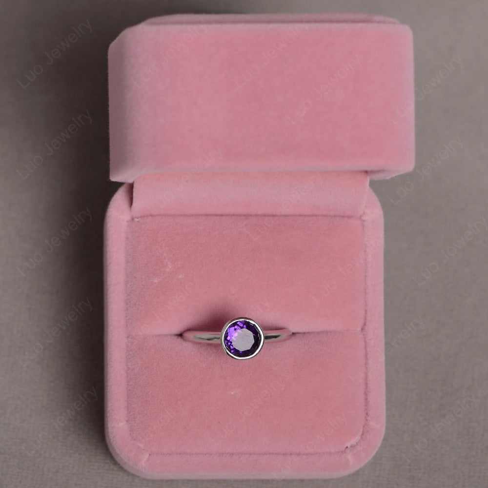 Round Cut Amethyst Bezel Set Engagement Ring - LUO Jewelry