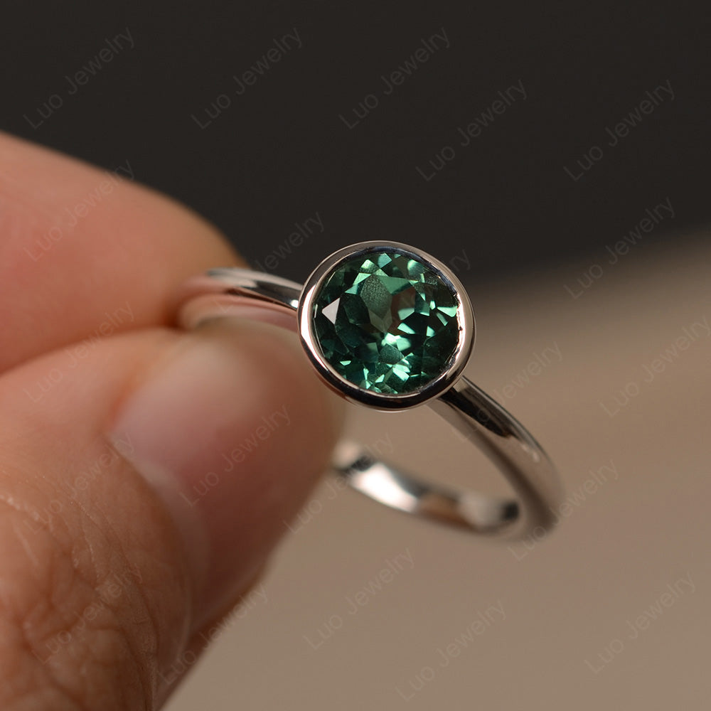 Round Cut Green Sapphire Bezel Set Engagement Ring - LUO Jewelry