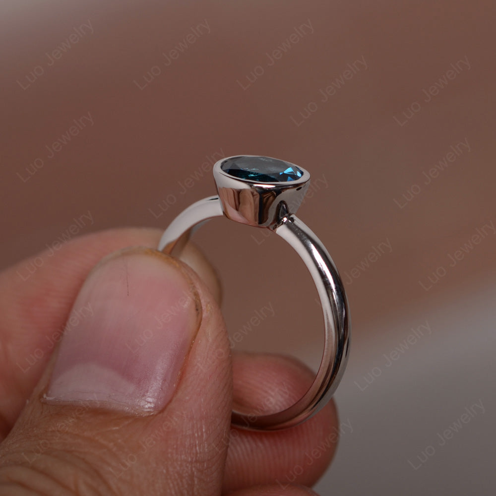 Round Cut London Blue Topaz Bezel Set Engagement Ring - LUO Jewelry