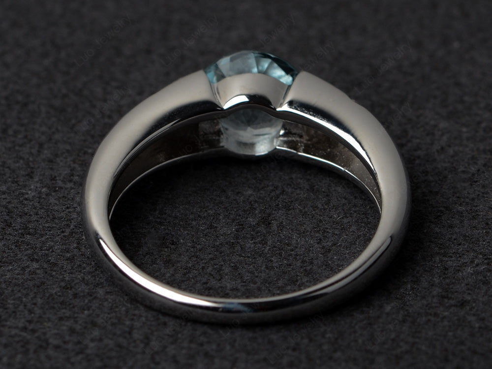 Starry Night Aquamarine Ring Bezel Set Silver - LUO Jewelry