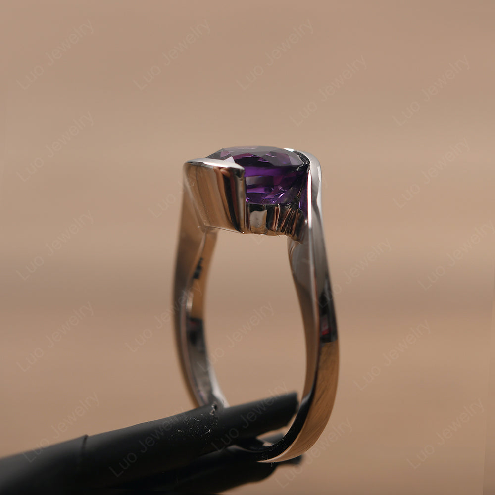 Amethyst Solitaire Bezel Set Engagement Ring - LUO Jewelry