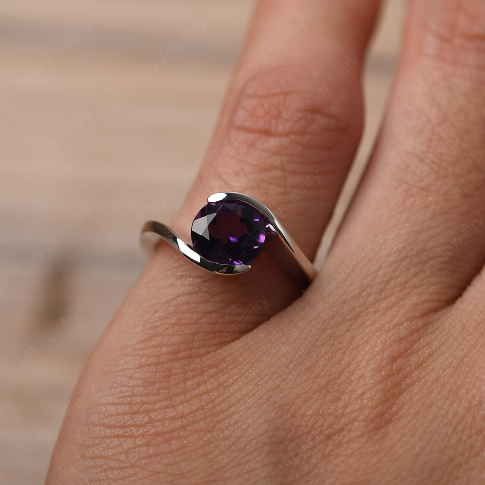 Amethyst Solitaire Bezel Set Engagement Ring - LUO Jewelry