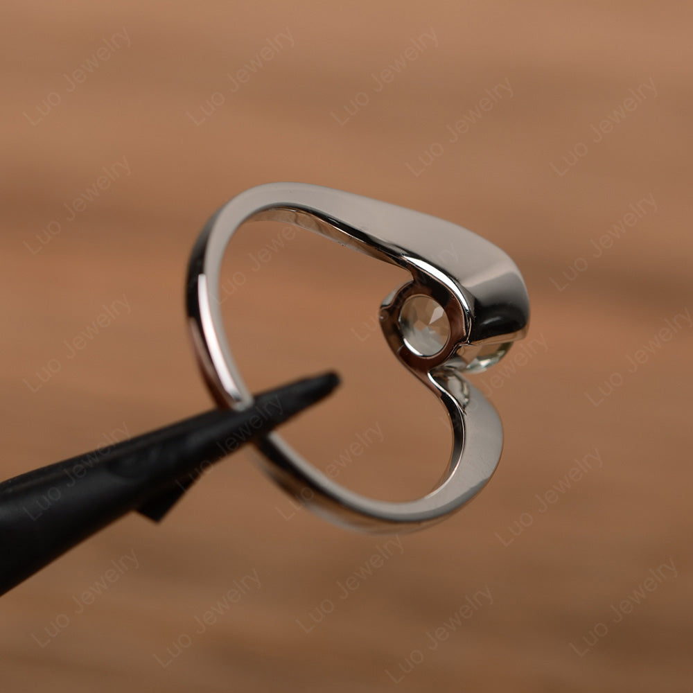 Green Amethyst Solitaire Bezel Set Engagement Ring - LUO Jewelry