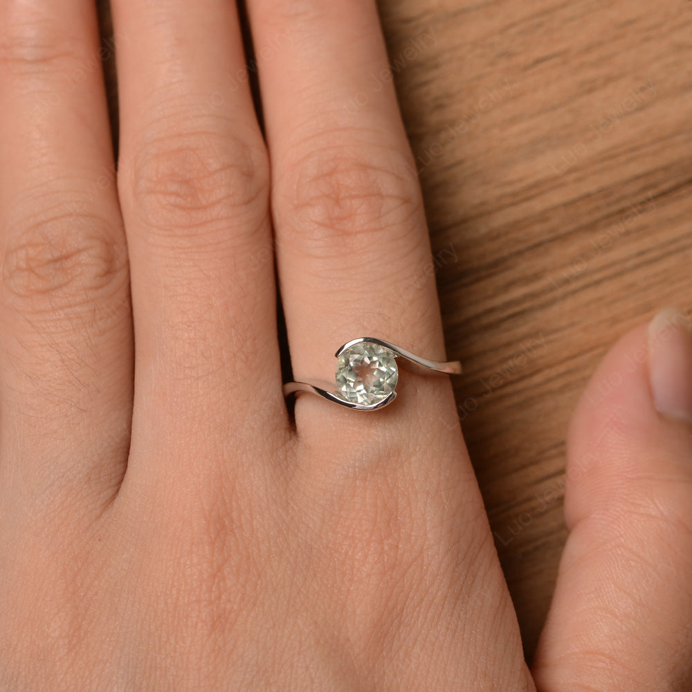 Green Amethyst Solitaire Bezel Set Engagement Ring - LUO Jewelry