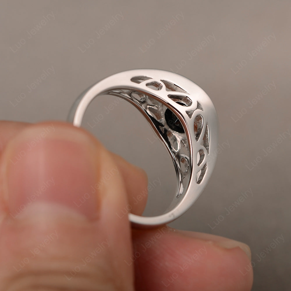 Vintage Black Spinel Ring Solitaire Wedding Ring - LUO Jewelry